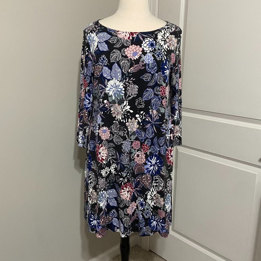 LOFT Charcoal Succulent Pattern Swing Dress